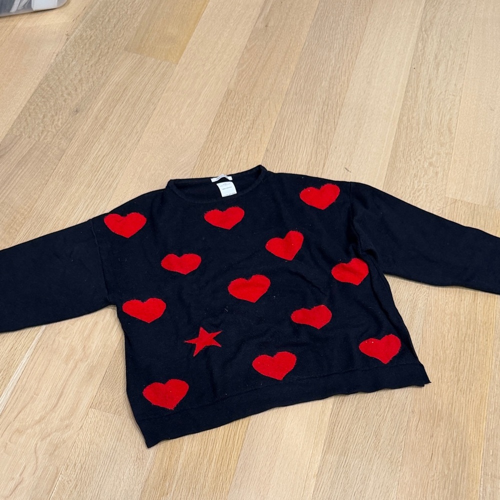 Zara Navy Knit Sweater with Red Heart Motifs